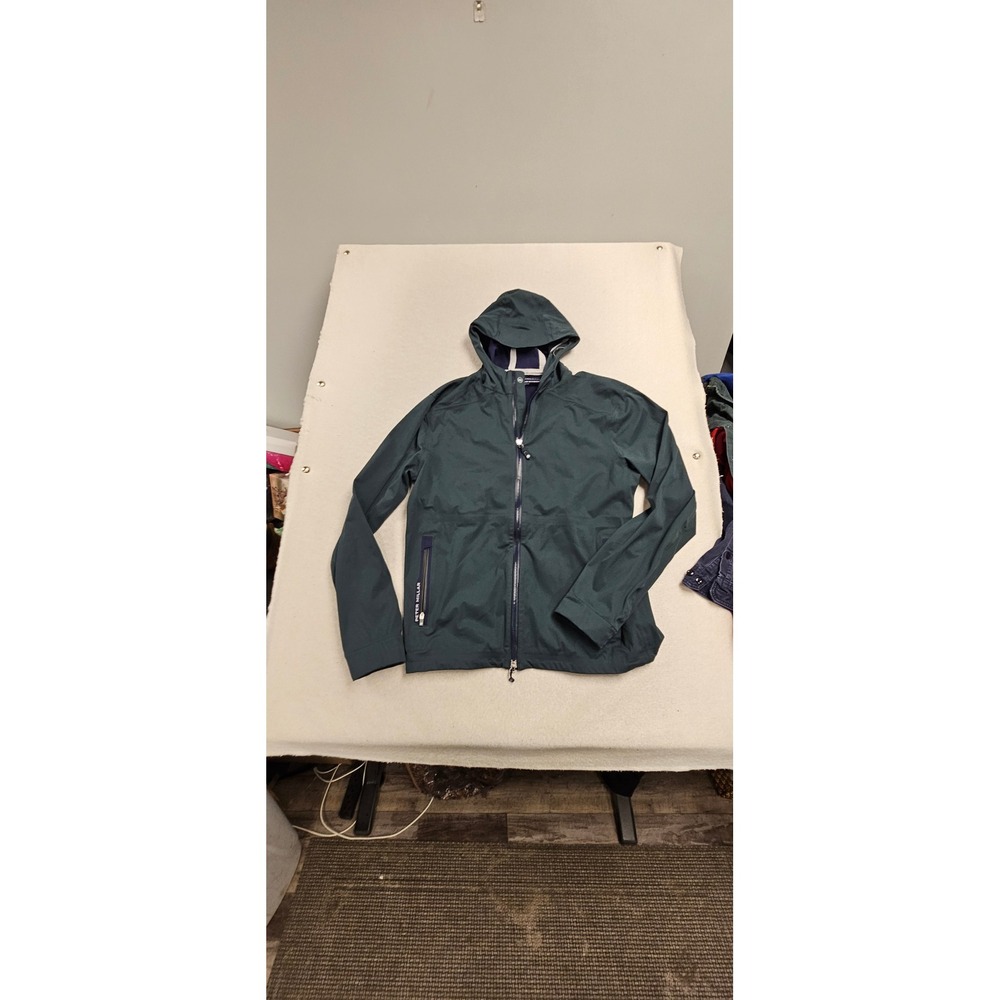 Peter Millar Crown Sport Mens Medium Green Hooded Full Zip Windbreaker Jacket